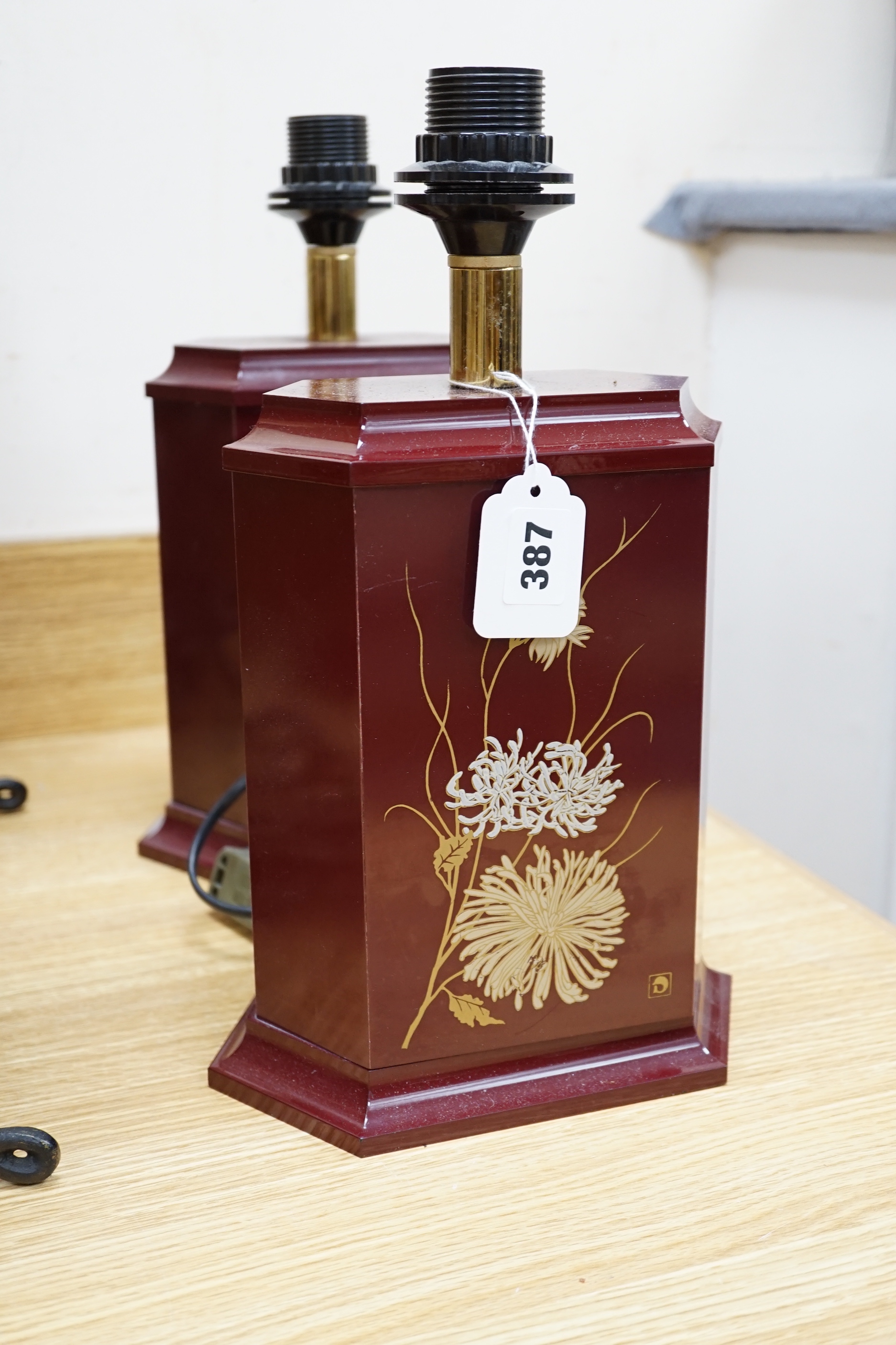 Two pairs of table lamps including a wrought iron style pair with shades, the largest overall 65cm high